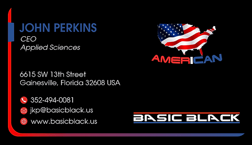 A business card for basic black. Us
