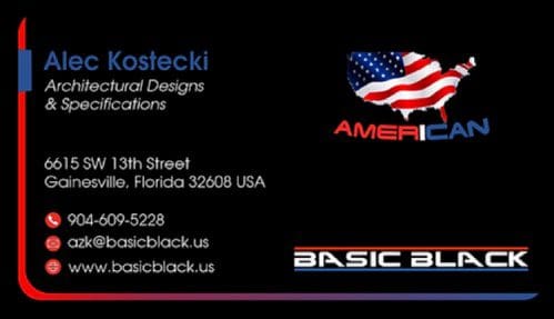 A business card with an american flag on it.